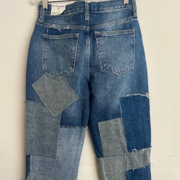 We The Free Free People Bare With Me Patchwork Straight Leg Denim Jeans 24 - Picture 14 of 16